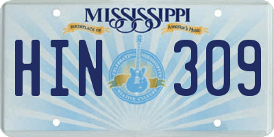 MS license plate HIN309