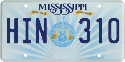 MS license plate HIN310