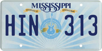 MS license plate HIN313