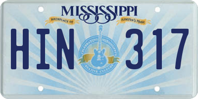 MS license plate HIN317