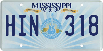 MS license plate HIN318