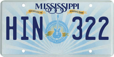 MS license plate HIN322