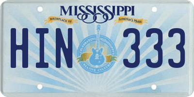 MS license plate HIN333