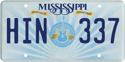 MS license plate HIN337