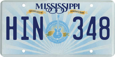 MS license plate HIN348