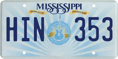 MS license plate HIN353
