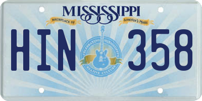MS license plate HIN358