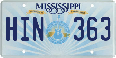 MS license plate HIN363