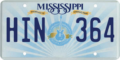 MS license plate HIN364