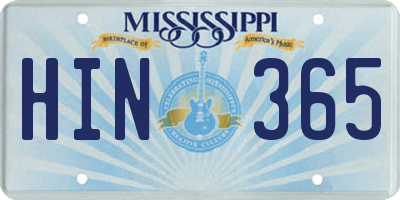 MS license plate HIN365