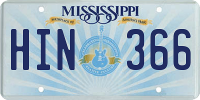 MS license plate HIN366