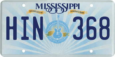 MS license plate HIN368