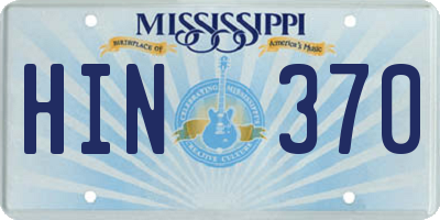 MS license plate HIN370
