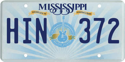 MS license plate HIN372