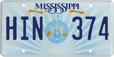 MS license plate HIN374