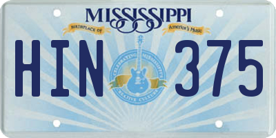 MS license plate HIN375