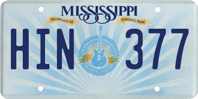 MS license plate HIN377