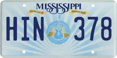 MS license plate HIN378