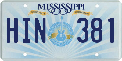 MS license plate HIN381