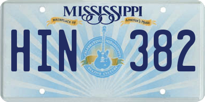 MS license plate HIN382