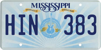 MS license plate HIN383