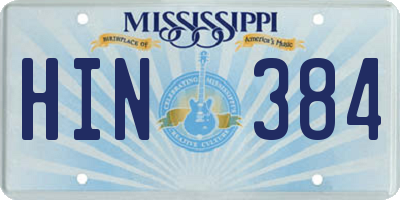 MS license plate HIN384