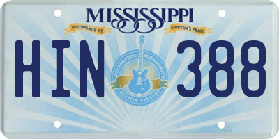 MS license plate HIN388