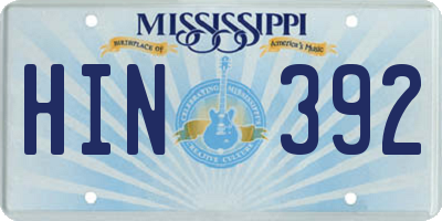 MS license plate HIN392