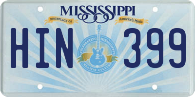 MS license plate HIN399