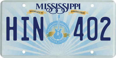 MS license plate HIN402