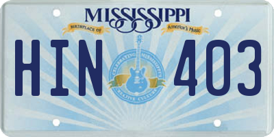 MS license plate HIN403