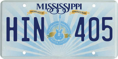 MS license plate HIN405