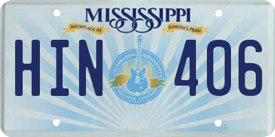 MS license plate HIN406