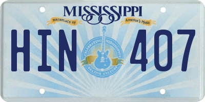 MS license plate HIN407