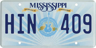MS license plate HIN409