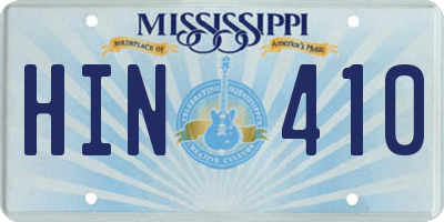 MS license plate HIN410