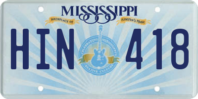 MS license plate HIN418