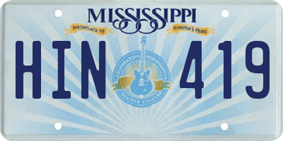 MS license plate HIN419