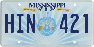 MS license plate HIN421