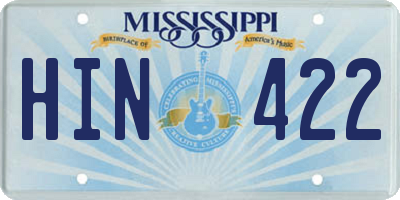 MS license plate HIN422