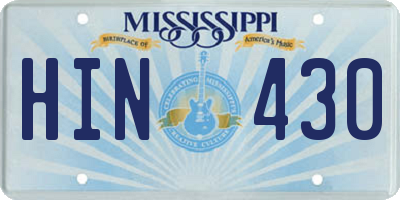MS license plate HIN430