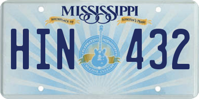 MS license plate HIN432