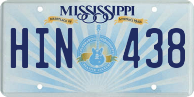 MS license plate HIN438