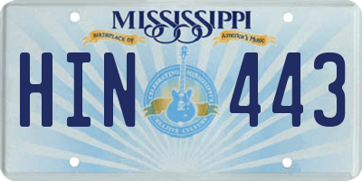 MS license plate HIN443