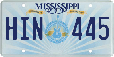MS license plate HIN445