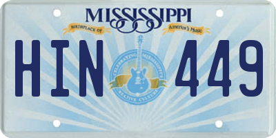 MS license plate HIN449