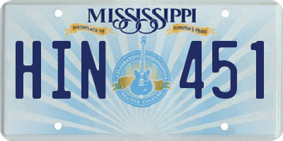 MS license plate HIN451