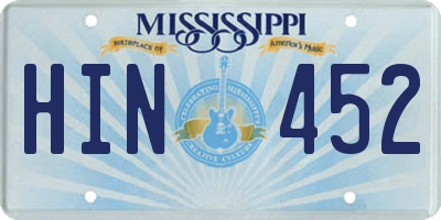 MS license plate HIN452
