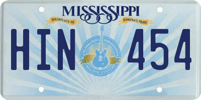 MS license plate HIN454