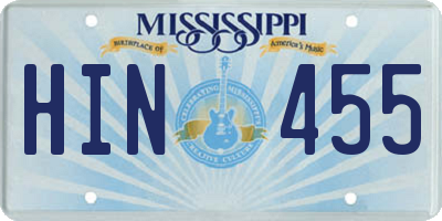 MS license plate HIN455